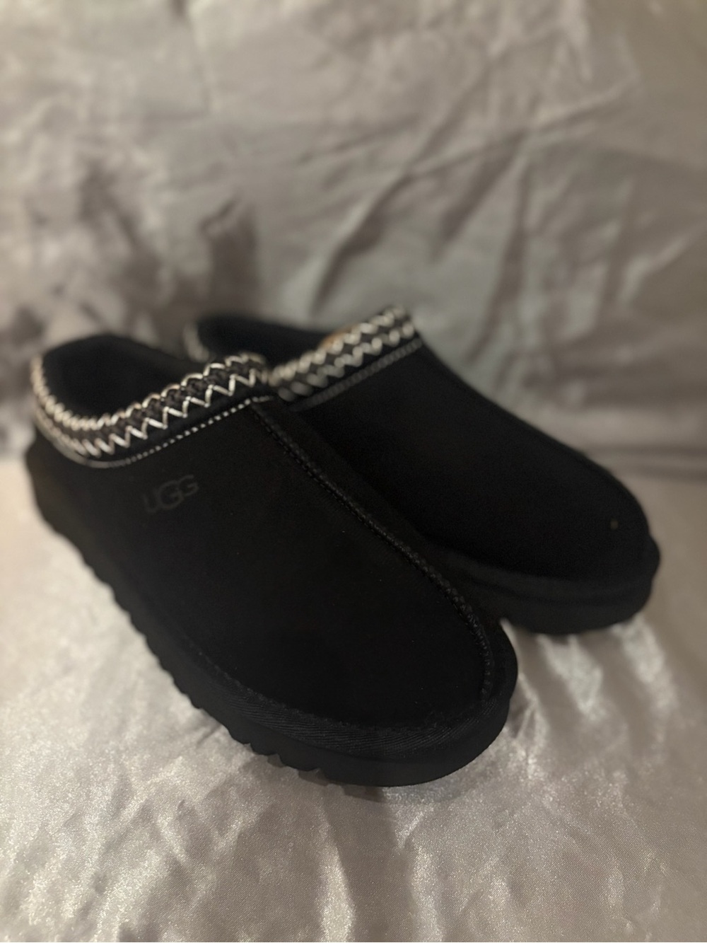 UGG Black Slip-On Moccasin Slippers with Contrast Stitching